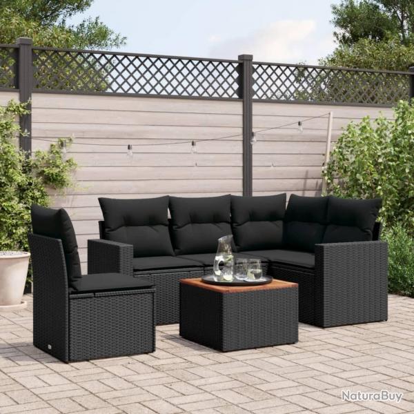 Salon de jardin 6 pcs avec coussins noir rsine tresse alsavelo