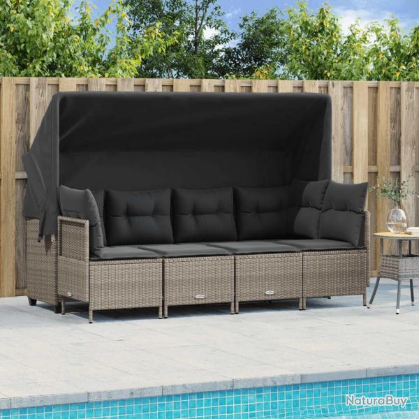 Salon de jardin 5 pcs avec coussins gris clair rsine tresse alsavelo