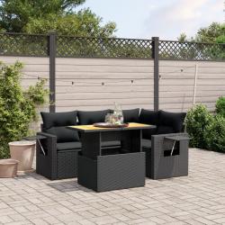 Salon de jardin 5 pcs avec coussins noir résine tressée alsavelo