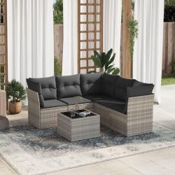 Salon de jardin 6 pcs avec coussins gris clair résine tressée alsavelo