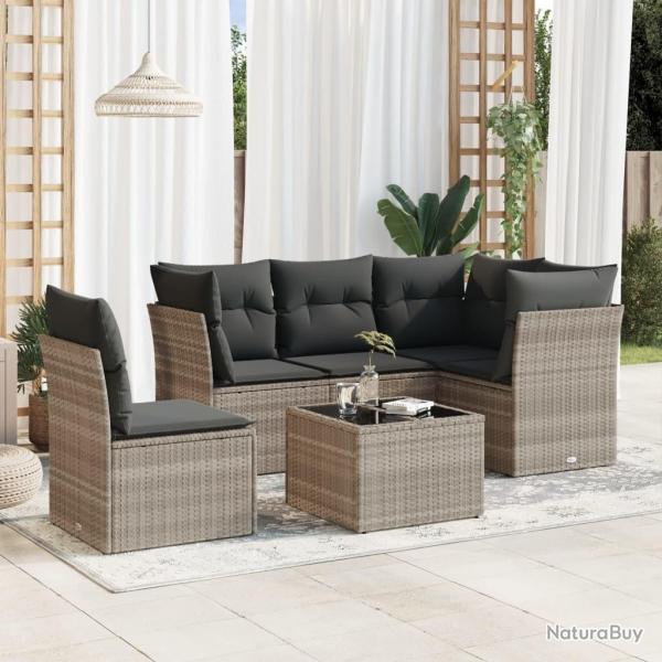 Salon de jardin 6 pcs avec coussins gris clair rsine tresse alsavelo