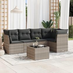 Salon de jardin 6 pcs avec coussins gris clair résine tressée alsavelo