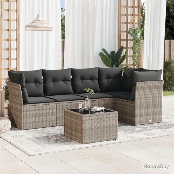 Salon de jardin 6 pcs avec coussins gris clair rsine tresse alsavelo