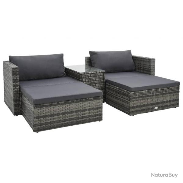 Salon de jardin 5 pcs avec coussins Rsine tresse Gris alsavelo