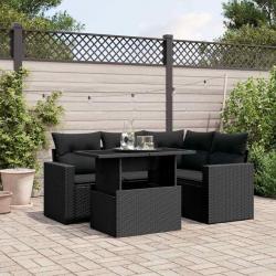Salon de jardin 5 pcs avec coussins noir résine tressée alsavelo