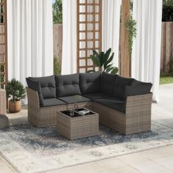Salon de jardin 6 pcs avec coussins gris résine tressée alsavelo