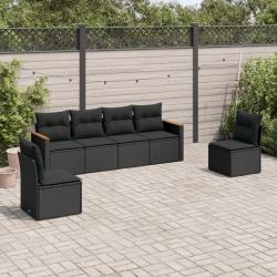 Salon de jardin 6 pcs avec coussins noir résine tressée alsavelo