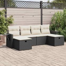 Salon de jardin 6 pcs avec coussins noir résine tressée alsavelo