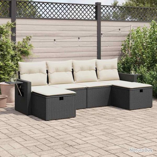 Salon de jardin 6 pcs avec coussins noir rsine tresse alsavelo