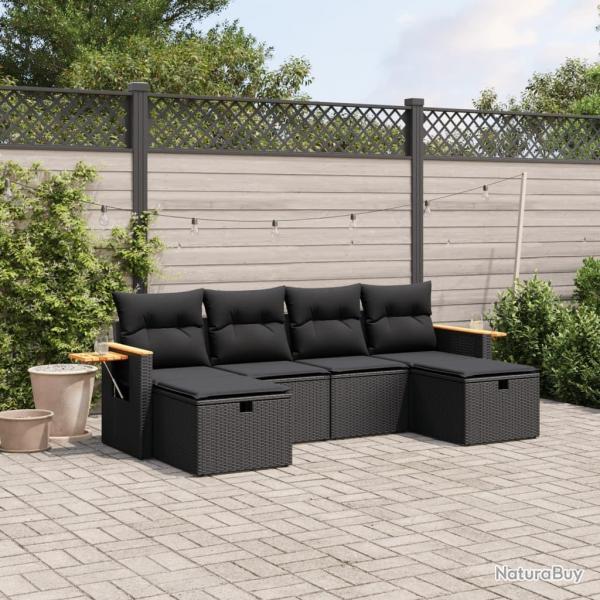 Salon de jardin 6 pcs avec coussins noir rsine tresse alsavelo