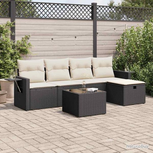 Salon de jardin 6 pcs avec coussins noir rsine tresse alsavelo