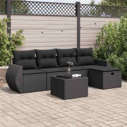 Salon de jardin 6 pcs avec coussins noir résine tressée alsavelo