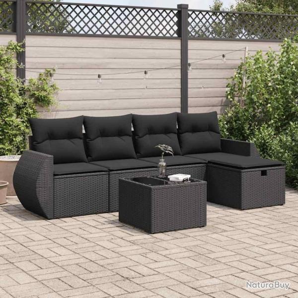 Salon de jardin 6 pcs avec coussins noir rsine tresse alsavelo