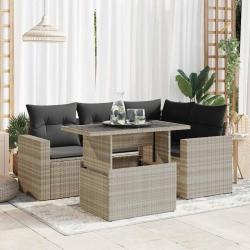 Salon de jardin 5 pcs avec coussins gris clair résine tressée alsavelo
