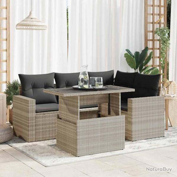 Salon de jardin 5 pcs avec coussins gris clair rsine tresse alsavelo
