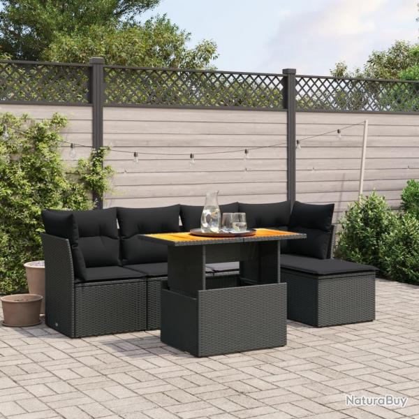Salon de jardin 6 pcs avec coussins noir rsine tresse alsavelo