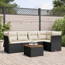 Salon de jardin 6 pcs avec coussins noir résine tressée alsavelo