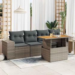 Salon de jardin 5 pcs avec coussins gris résine tressée alsavelo