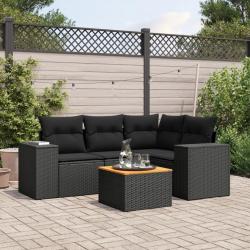 Salon de jardin 5 pcs avec coussins noir résine tressée alsavelo