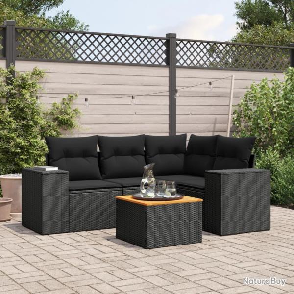 Salon de jardin 5 pcs avec coussins noir rsine tresse alsavelo