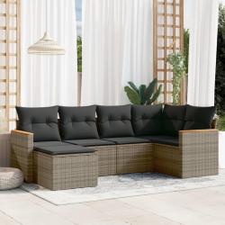 Salon de jardin 6 pcs avec coussins gris résine tressée alsavelo
