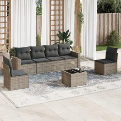 Salon de jardin avec coussins 7 pcs gris résine tressée alsavelo