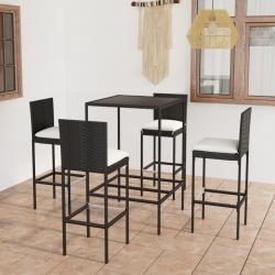 bar de jardin 5 pcs et coussins Résine tressée Noir alsavelo