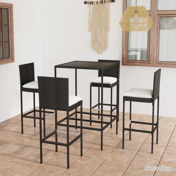 bar de jardin 5 pcs et coussins Rsine tresse Noir alsavelo