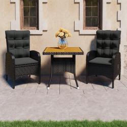 Ensemble à dîner de jardin 3 pcs Résine tressée et acacia Noir alsavelo