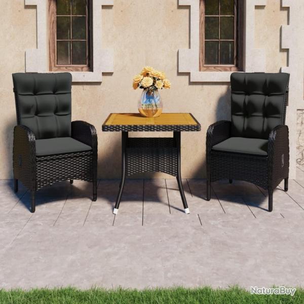 Ensemble  dner de jardin 3 pcs Rsine tresse et acacia Noir alsavelo