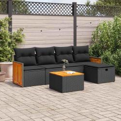 Salon de jardin 6 pcs avec coussins noir résine tressée alsavelo