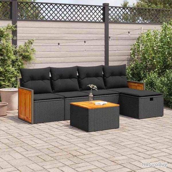 Salon de jardin 6 pcs avec coussins noir rsine tresse alsavelo