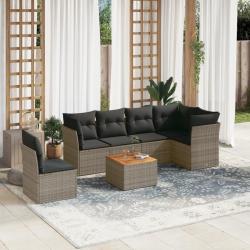 Salon de jardin avec coussins 7 pcs gris résine tressée alsavelo