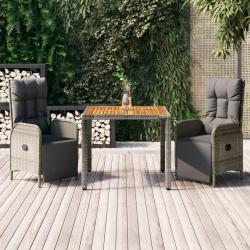 Ensemble à manger de jardin 3 pcs coussins gris résine tressée alsavelo