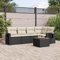 Salon de jardin 6 pcs avec coussins noir résine tressée alsavelo
