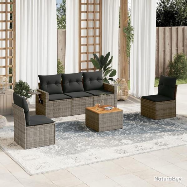 Salon de jardin 6 pcs avec coussins gris rsine tresse alsavelo