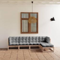 Salon de jardin 5 pcs avec coussins Bois de pin massif alsavelo