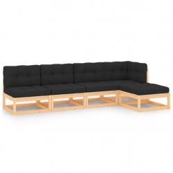 Salon de jardin 5 pcs avec coussins Bois de pin massif alsavelo