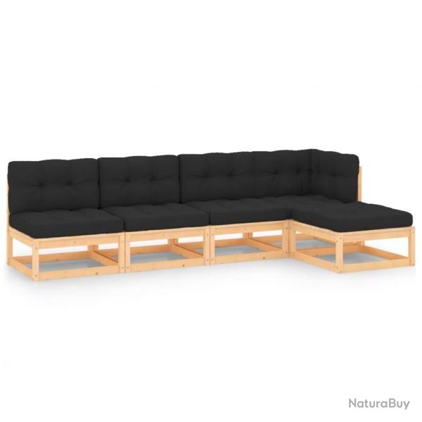 Salon de jardin 5 pcs avec coussins Bois de pin massif alsavelo