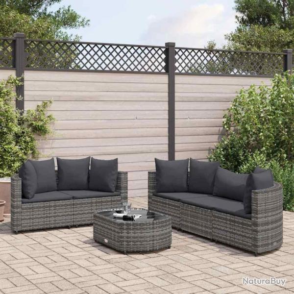 Salon de jardin 6 pcs avec coussins gris rsine tresse alsavelo
