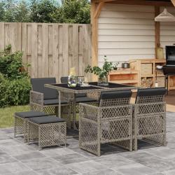 Ensemble à manger de jardin 9 pcs coussins gris résine tressée alsavelo
