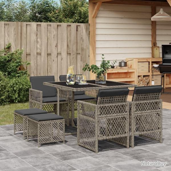 Ensemble  manger de jardin 9 pcs coussins gris rsine tresse alsavelo