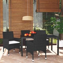Ensemble à dîner de jardin avec coussins 5 pcs poly rotin noir alsavelo