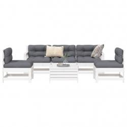 Salon de jardin 6 pcs blanc bois de pin massif alsavelo