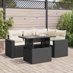 Salon de jardin 5 pcs avec coussins noir résine tressée alsavelo