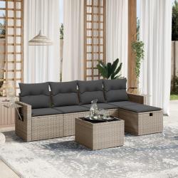 Salon de jardin 6 pcs avec coussins gris résine tressée alsavelo