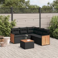 Salon de jardin 6 pcs avec coussins noir résine tressée alsavelo