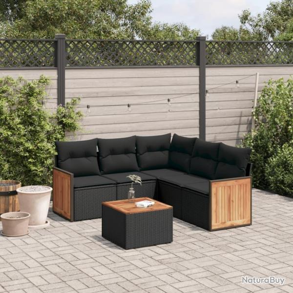 Salon de jardin 6 pcs avec coussins noir rsine tresse alsavelo