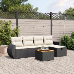 Salon de jardin 6 pcs avec coussins noir résine tressée alsavelo