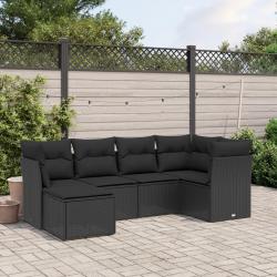 Salon de jardin 6 pcs avec coussins noir résine tressée alsavelo